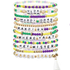12pcs Halloween Heishi Beaded Bracelets for Women-Spooky Ghost & Pumpkin Party Favors Boho Stackable Polymer Clay Bead- Stretch Friendship Bracelet Set - style: Mardi Gras 1