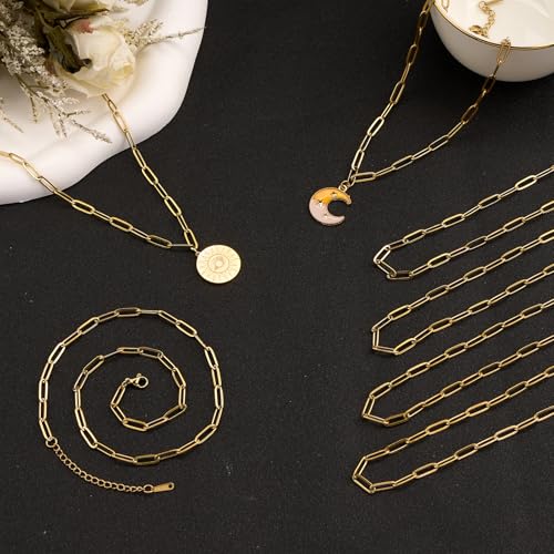 YOUBEIYEE 10pcs Charming Paperclip Necklace Chain Kit Gold Plated Stainless Steel Link Chain Necklace Paper Clip Necklace Bulk - color: Gold, size: 20inch (4x12mm)
