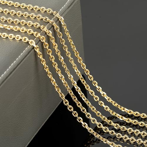 YOUBEIYEE 5 Meters 18K Gold Plated Jewelry Chains Bulk Diamond Cut Cable Chain Link Light Gold Chain Necklace DIY for Men and Women - color: Cable