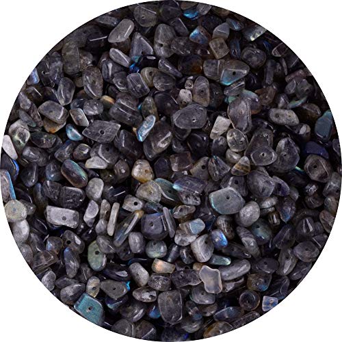 Natural Chip Stone Beads 5-8mm Spectrolite About 400 Pieces Irregular Gemstones Healing Crystal Loose Rocks Bead Hole Drilled DIY for Bracelet Jewelry Making Crafting (5-8mm, Spectrolite) - color: Spectrolite