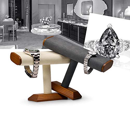 Solid Wood T-Bar Watch Display Stand Jewelry Display Props Jewelry Organizer Holder for Watch Bracelet - color: GREY T SHAPE DISPLAY