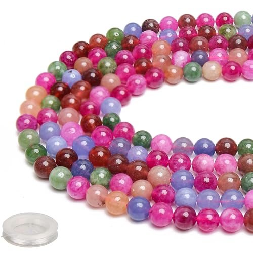70PCS Natural 8MM Healing Gemstone, Colorful Tourmaline Energy Stone Round Loose Beads, Semi-Precious Crystal Beads with Free Elastic String for Jewelry Making DIY - color: Colorful Tourmaline, size: 8MM