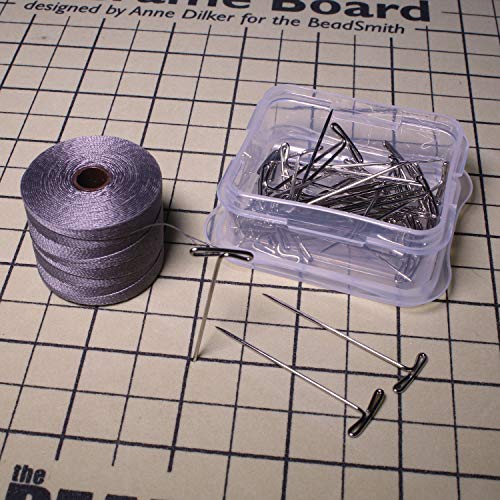 The Beadsmith Mini Macrame Combo - Bead Board 7.5 x 10.5 inches - Box of 40 T-pins 1.75 inches - Bracelet Project & Instructions Included - Ideal for securing & creating Macrame and Knotting Creations - size: 7.5" x 10" Board & 40 Pins
