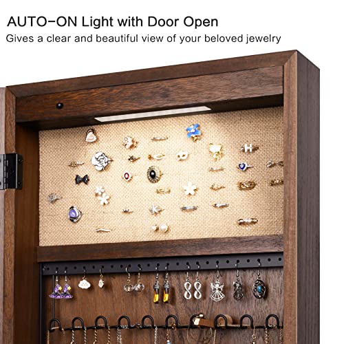 SRIWATANA Jewelry Organizer, Wall/Door Mounted Jewelry Armoire Cabinet with Mirror, Solid Wood(Dark Brown) - color: dark brown