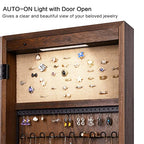 SRIWATANA Jewelry Organizer, Wall/Door Mounted Jewelry Armoire Cabinet with Mirror, Solid Wood(Dark Brown) - color: dark brown