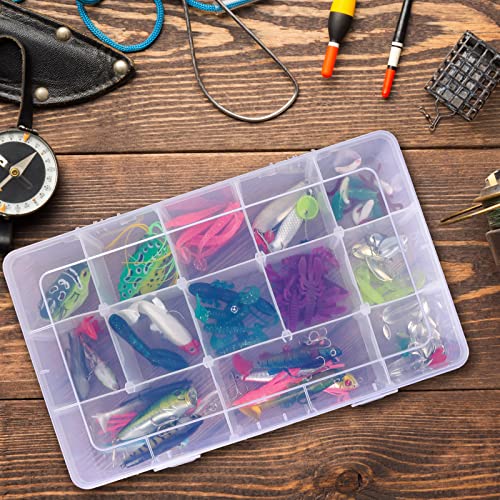 SGHUO 2 Pack 15 Girds Bead Organizer, Large Clear Plastic Organizer Box with Adjustable Dividers for Beads, Art DIY, Crafts, Jewelry, Fishing Tackle with Label Stickers - size: 2pcs