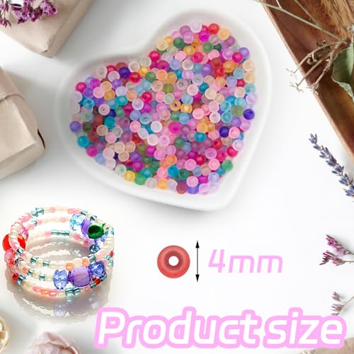 4mm Frosted Glass Seed Beads Bulk, 1000pcs Small Round Glass Bead Matte Loose Spacer Beads for Beading, Friendship Bracelet, Pendants, Key Chains, Necklaces, Hairpins, Mixed Color