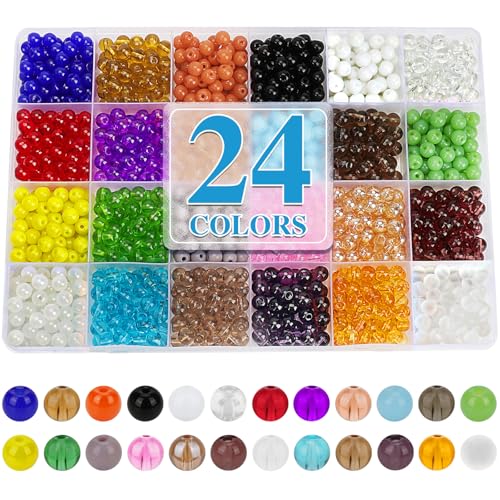 XSEINO About 1200PCS 6mm Original Color Glass Beads Bracelet Making Kit,24 Assorted Color Series Colorful Crystal Beads for Bracelet and Jewelry Making and DIY Crafts,Friendship Bracelets - color: Original Series