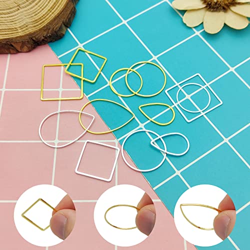 Ximalun 120Pcs Earring Hoop Jewelry Making 3 Shapes Teardrop Square Round Circle Hoop Earring Bulk Open Bezel Pendant Frame for DIY Earring Making Supplies (Gold, Silver) - color: Gold,Silver