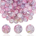 100Pcs 10mm Crackle Glass Beads for Jewelry Making - Round Spacer Crystal Beads Bulk, DIY Craft Supplies for Necklace Bracelet Earrings (Pink Light Purple) - color: Pink Light Purple
