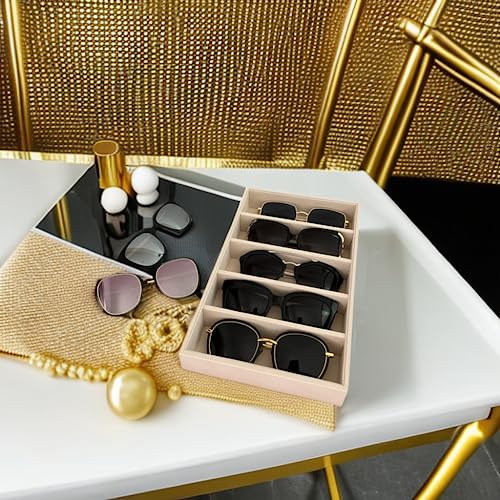 Luxurious 5 Grid Beige Velvet Eyewear Storage Sunglasses Jewelry Tray Organizer Soft Protection Drawer Divider Store Display - color: B5