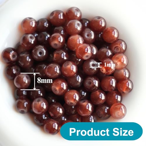 Jabrand 145pcs Glass Beads, 8mm Glass Beads for Barcelet and Jewelry Making DIY Crafts (Brown) - color: Brown