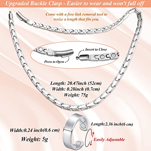 Titanium Necklace for Men Women - Magnetic Necklace Stainless Steel Ultra Strength Magnets - with Adjustable Sizing Tool and Present Box - color: Silver