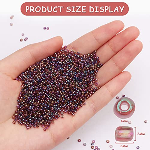 Size 2 mm 11/0 Glass Seed Beads, 10100 Pcs Small Mini Spacer Loose Pony Beads for Jewelry Making and DIY Crafts (Iris Amethyst Bronze) - color: Iris Amethyst Bronze, size: Small
