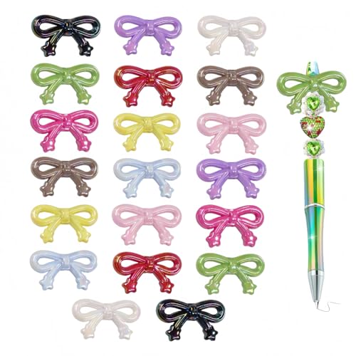 20 Pcs Butterfly Bow Tie Beads for Pens Acrylic Beads for Crafts Fits for Beaded Pens Jewelry Making Giltter Fancy Beads for DIY Supplies - color: Bowtie-20pcs