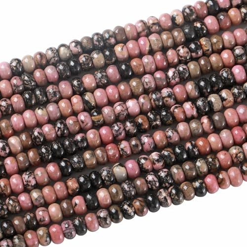 5x8mm 76pcs Natural Black Lace Rhodonite Stone Rondelle Spacer Loose Beads Abacus Disk Stone Round Loose Gemstone Beads for Jewelry Making DIY Bracelet Necklace - color: Black Lace Rhodonite, size: 5x8mm Abacus Disk