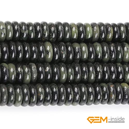 GEM-Inside 2x6mm Natural Dark Green Canada Jadeite Jade Semi-Gemstone Heishi Disc Rondelle Spacer Beads for Jewelry Making Full 15" Strand Energy Stone Healing Power Crystal - color: Dark Green Canada Jadeite