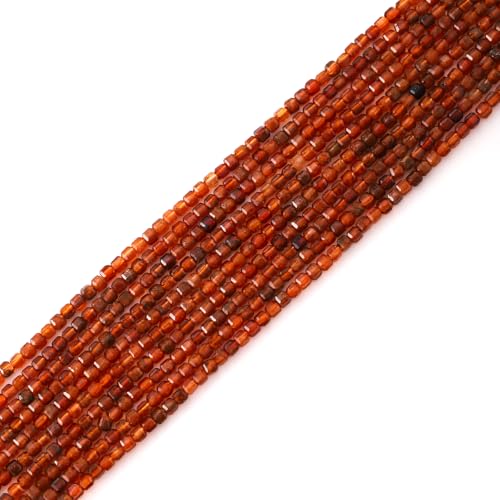 Faceted Natural Red Agate 2-3mm Cube Square Loose Beads Gemstone Small Loose Beads Healing Crystal Energy Stone for DIY Jewelry Making 15" - color: Red Agate