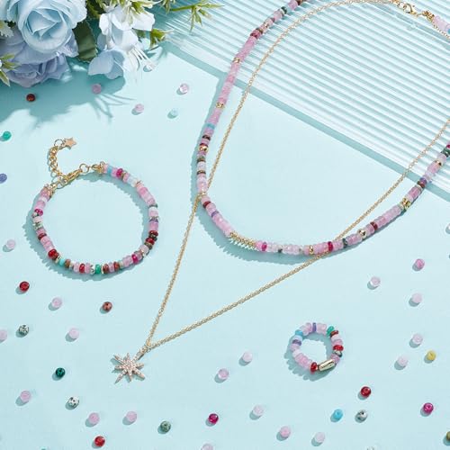 PH PandaHall 320PCs Rondelle Beads Gemstone Loose Spacer 2 Strands Abacus Disk Beads 4mm Mix Color Rondelle Stone Bead for DIY Bracelet Necklace Earrings Jewelry Making Crafting, Hole: 1mm