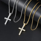 GEMOSA Cross Chain for Men 14K Gold Silver Plated Solid Iced Out 5A+ Cubic Zirconia Stainless Steel Cuban Link rope Layered Chains 16-24 Inch Large Cross Diamond Pendant Nceklace Jewelry Gifts - color: Yellow Gold, size: 16/18 inch