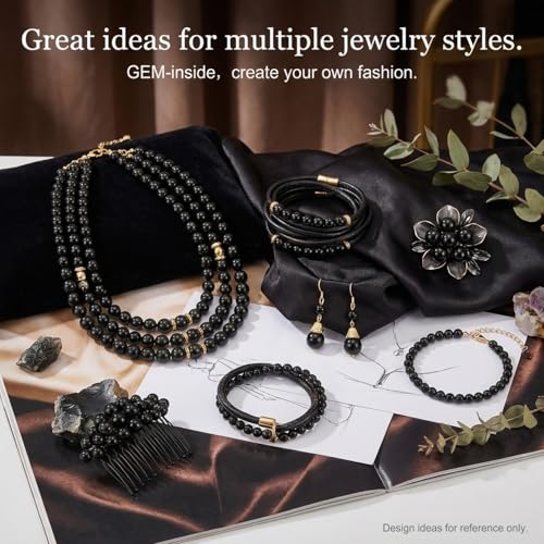 GEM-Inside Natural 16mm Black Obsidian Gemstone Loose Beads Round Energy Power Beads for Jewelry Making 15" - color: Black Obsidian, size: 16mm