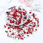 60g Mix Pearls and Rhinestones, 2mm-10mm Flatback Jelly Rhinestones and Half Pearls for Crafts Shoes Tumblers Nails Face Art, with Picker Pen, Red|White - color: Candy Cane Blend | Mix Red | White