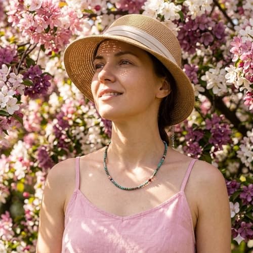 Handmade Natural Gemstone Beaded Necklace for Women, Cultured Freshwater Pearl Choker with Adjustable Extension Chain, Boho Healing Crystal Jewelry Collection - color: d green