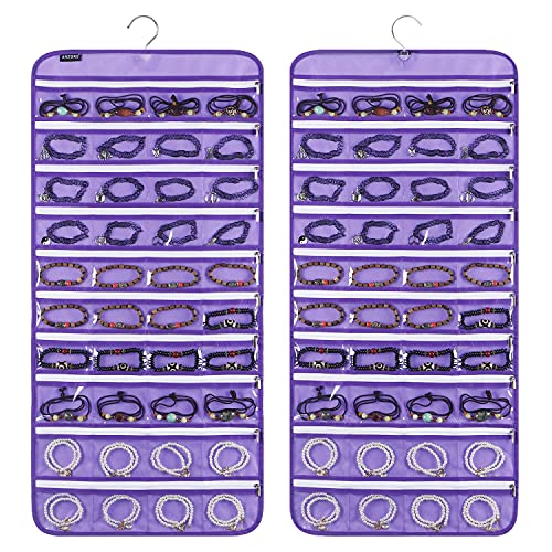 80 Zippered Pockets Hanging Jewelry Organizer for Holding Jewelries Dual-Sided Accessory Display Holder for Earrings Bracelets Rings (80 Zippered Pockets-Purple) - color: 80 Zippered Pockets-Purple