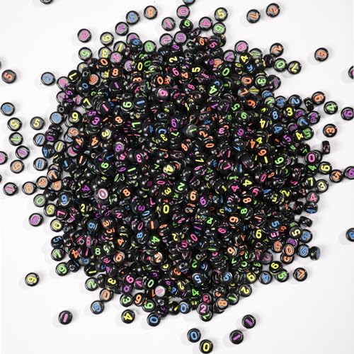 800pcs Number Beads Colorful Black Round Number Letter Beads 0-9 Mixed 4x7mm Plastic Shape Loose Beads for Jewelry Making Bracelets.