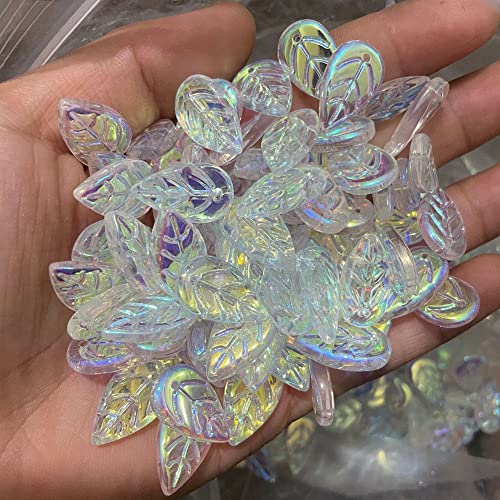 100 Pcs 11 x 18mm Czech Glass Leaf Beads Leaf Shape Crystal Charms Pendants Jewelry Making Beads Charms for Bracelets Necklace Earring AB Color - color: Ab Color