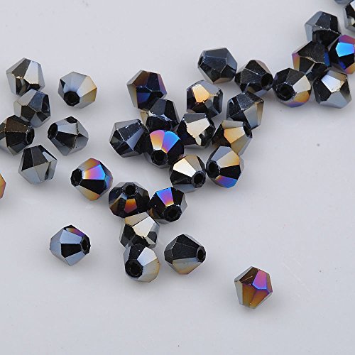 DIY 4mm 1000Pcs Bulk Faceted Bicone Crystal Glass Beads with Container Box Beads for Making Jewelry (Black) - color: black