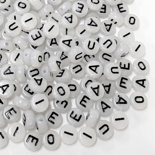 500PCS Letter Beads Glow in The Dark 4x7mm Acrylic Alphabet Vowel Letters A E I O U Beads for Jewelry Bracelet Making - color: AEIOU-500PCS