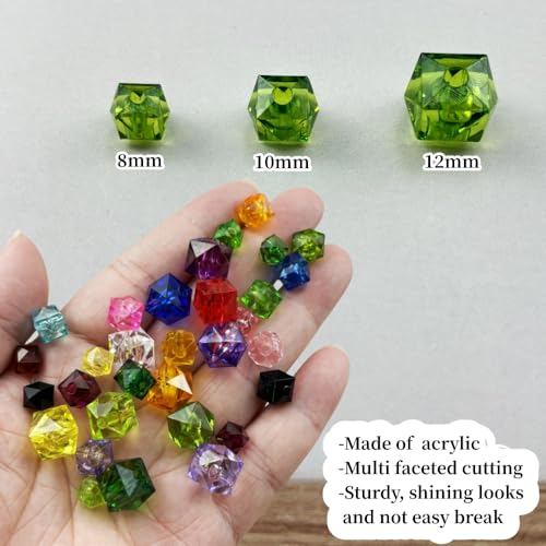 200pcs 10mm Acrylic Cube Beads Square Faceted Acrylic Beads with Hole Plastic Spacer Beads for Bracelets Necklace Earring Making Supplies(Grass Green) - color: Grass Green, size: 10mm
