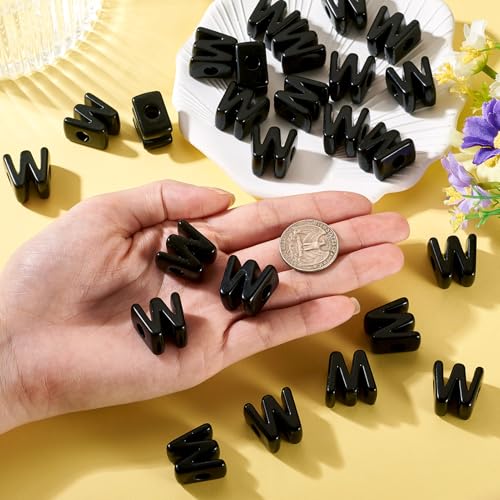 FASHEWELRY 30Pcs Acrylic Letter W Beads with Large Hole Big Plastic Letter Blocks European Beads 3D Letters Chunky Vowel Initial Alphabet Bead for Key Chains Necklace DIY Arts Craft Projects - color: Black, size: W