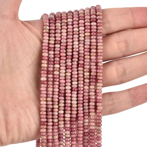 160pcs 4x2mm Natural Rhodochrosite Disk Rondelle Spacer Semi Precious Gemstone Loose Stone Beads for Jewelry Making 15 Inch - color: Rhodochrosite