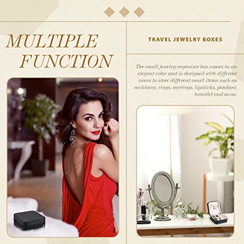 Yinkin 12 Pcs Mini Travel Jewelry Case Bridesmaid Proposal Gift Boxes, Small PU Leather Earring Organizer, Bulk Travel Accessories Portable Jewelry Holder(Black) - color: Black