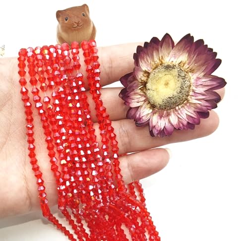 3mm4mm 1100pcs 800pcs Bicone Beads Crystal Glass Faceted Beads for Necklace Bracelet Earrings DIY Jewelry Crafts Making Project (3mm RedAB) - color: 3mm RedAB