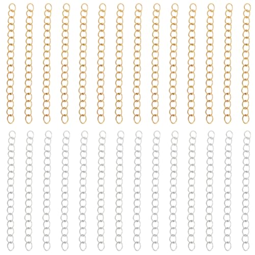Beebeecraft 100Pcs Chain Extender for Jewelry Making 5cm 18K Gold & Sterling Silver Plated 304 Stainless Steel Tail Extension Chain for Bracelet Necklace DIY Crafts Findings Removable - color: Gold and Silver