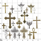 Youdiyla 100g Big Cross Pendants Collection - Antique Bronze Silver Sword Holy Angel Jesus Peace Cross Crucifix Metal Charms for Jewelry Making DIY Findings (HM23)