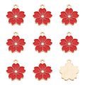 Beadthoven 100pcs Enamel Charms Cherry Blossom Daisy Flower Pendants Gold Plated Small Cute Bulk for Jewelry Making Bracelet Necklace Earrings Keychain DIY Accessories - color: Sakura Flower-Red