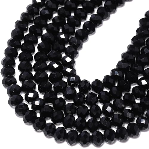 500pcs Glass Beads Black, 6mm Crystal Beads for Jewelry Making, Briolette Faceted Rondelle Bulk Bead for Crafts DIY, Suncatchers, Bracelets, Earring, Necklace - color: Black, size: 6mm