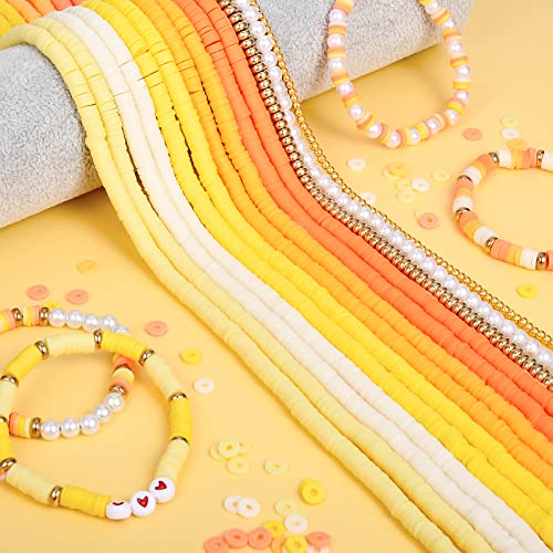 AceFun 3750PCS Clay Beads for Bracelets Making Polymer Clay Beads Kit with Pearl Beads Spacer Beads, Disc Heishi Beads Set for Jewelry Making Necklace Bracelet Earrings Finding, Yellow Mixed - color: Yellow Mixed