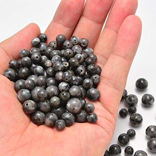 NCB 100pcs Original Natural Stone Beads Gemstone Round Loose Beads 6mm 8mm 10mm (Black Larvikite, 6mm 100Beads) - color: Black Larvikite, size: 6mm 100beads