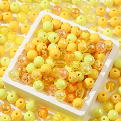 12mm Acrylic Beads 300pcs Yellow Focal Spacer Bead Chunk Bubblegum Beads for DIY Crafting Necklace Bracelet Jewelry Making Keychain (Yellow) - color: yellow