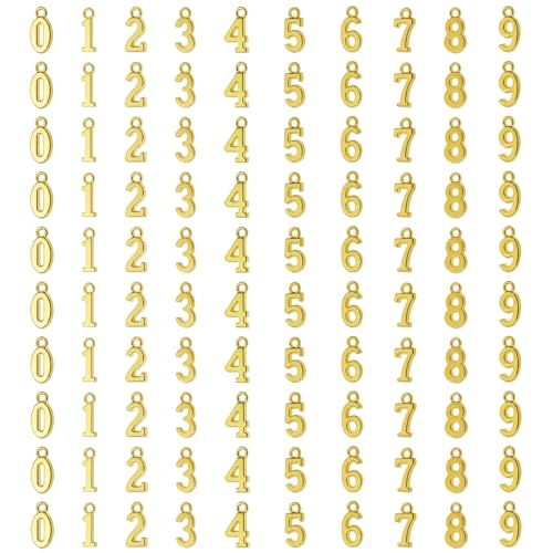 Tupalizy 0-9 Number Dangle Charms Pendant for Bracelet Earring Jewelry Making DIY Crafting Christmas Halloween Birthday Party Favor Gift Tag Box Card Packaging Decoration, 100PCS - color: Antique Gold