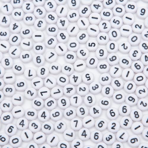 1000Pcs Acrylic Number Beads Round Number Round Beads 4x7mm Mixed Number Beads, for Jewelry Bracelets Necklaces Key Chains Making (Black-White) - color: Black-White