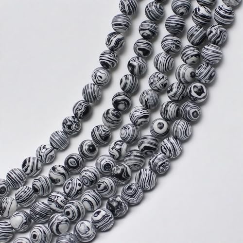 MJDCB Synthesis Colour Malachite Beads Beautiful Fashion Round Stone Beads for DIY Jewelry Making 15" (12mm, Black - White) - color: Black And White Malachite, size: 12mm