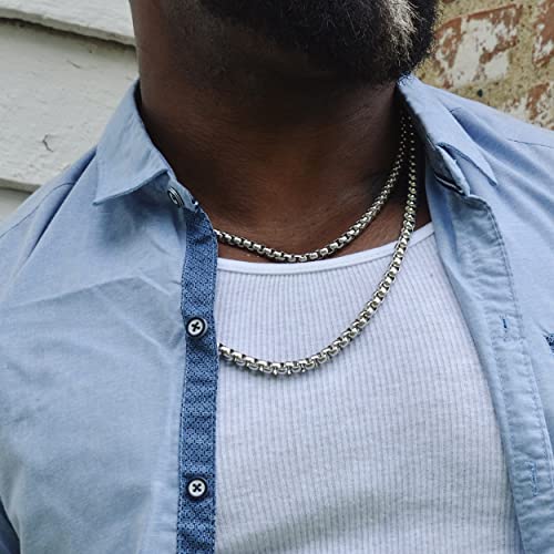 Square Rolo Chain Necklace Stainless Steel Round Box Necklace for Men Women/2mm-7mm/16Inch-36Inch - color: Stainless Steel-Silver, size: 30 Inches, style: 2 mm width