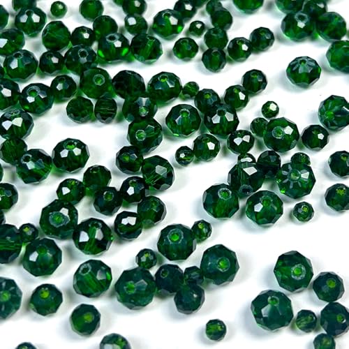 1040pcs 4/6/8mm Glass Beads Deep Green, Faceted Crystal Loose Rondelle Beads for Jewelry Making Bracelets Necklaces Suncatchers Plants Succulent DIY Crafts - color: Deep Green