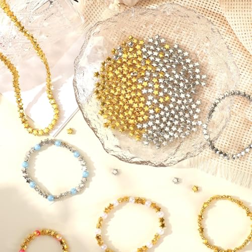 Augshy 700Pcs Star Spacer Beads - 6mm Silver & Gold for Crafts, Jewelry Making, Birthday Party, Friendship & Hair Beads - style: Gold Silver Star Style